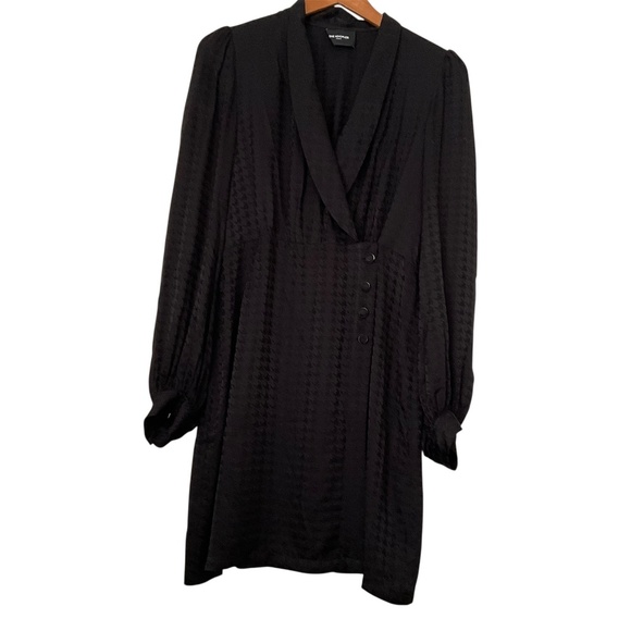 The Kooples Twisty Houndstooth Jacquard Dress SzL Black Luxury Edgy Elegant Chic - Picture 2 of 12
